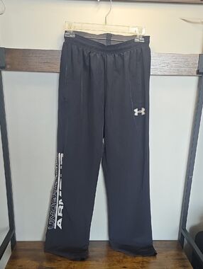 Under Armour Black Track Pants with White Logo and Side Script